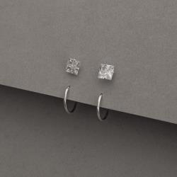 Dupla zircônia quadrada 6mm e argola 12mm