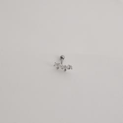 Piercing haste 3 flores detalhe zircônias 12mm orelha esquerda