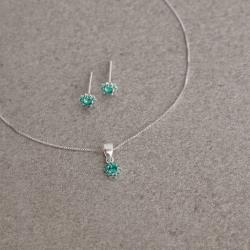 Conjunto brinco e colar flor cravejada turmalina 6mm 40cm