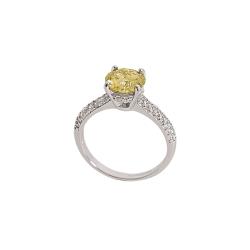 Anel solitário moissanite Yellow Fancy 7.5mm com cravejado ródio