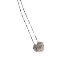 Colar coração cravejado cristal passante 10mm 45cm