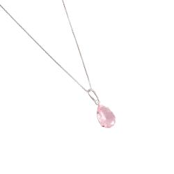 Colar pingente zircônia gota rosa 12mm 45cm