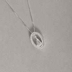 Colar medalha oval Nsa. Sra. Aparecida cravejada 18mm 45cm