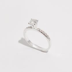 Anel meia aliança e solitário 4mm cristal