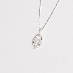 Colar pingente cadeado coração cravejado 13mm 45cm