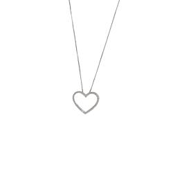 Colar coração vazado cravejado 23mm 45cm