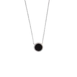 Colar círculo pedra ônix com cravejado 12mm corrente cadeado 45+5cm
