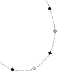 Colar entremeio trevos pedra ônix e vinco 5mm corrente cadeado 45+5cm