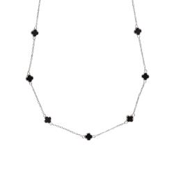 Colar entremeio trevos pedra ônix 6mm corrente cadeado 60+5cm