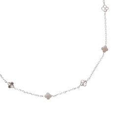 Colar entremeio trevos madrepérola e vinco 5mm corrente cadeado 60+5cm
