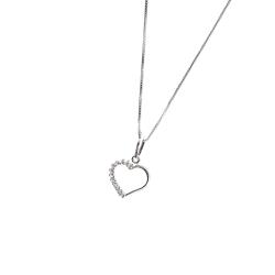 Colar pingente coração vazado metade cravejada 12mm 45cm