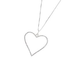 Colar pingente coração vazado cravejado 33mm 45cm