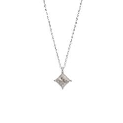 Colar pingente moissanite losango cristal 6mm corrente cadeado 40+5cm