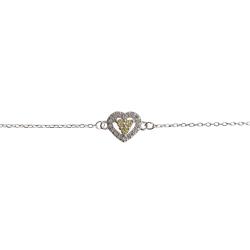 Pulseira entremeio coração vazado 3 zircônias amarelas com cravejado 8mm 16+4cm