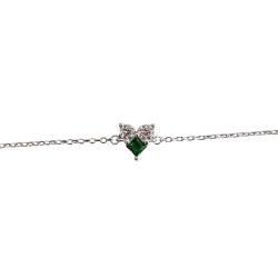 Pulseira entremeio zircônias redonda e losango esmeralda 7mm 16+4cm