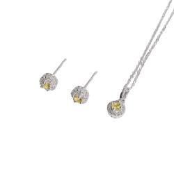 Conjunto brinco e colar zircônia amarela com cravejado 6mm corrente cadeadinho 40cm