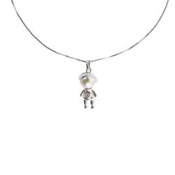 Colar pingente menino com pérola e zircônia 17mm 45cm