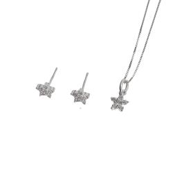 Conjunto brinco e colar flor com cravejado 7mm 40cm