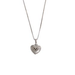 Colar pingente coração com zircônias cristal 9mm 45cm