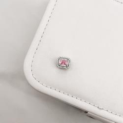 Berloque separador zircônia retangular rosa com cravejado 11mm