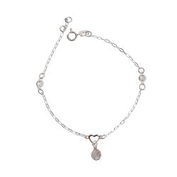 Pulseira entremeios coração vazado e zircônias com pingente zircônia 7mm 19cm