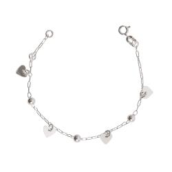 Pulseira infantil entremeio bolas 4mm pingente corações corrente cartier 15cm