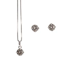 Conjunto brinco e colar zircônia redonda cristal 6mm 45cm