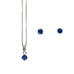 Conjunto brinco e colar zircônia redonda azul 4mm 40cm