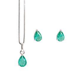 Conjunto brinco e colar zircônia gota turmalina 7x5mm 45cm