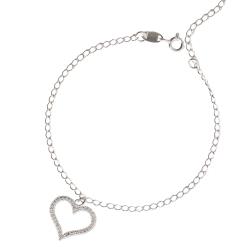 Pulseira pingente coração vazado cravejado 16mm 17+3cm