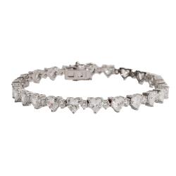 Pulseira Riviera zircônias coração e redonda 5.5 fecho gaveta 18cm ródio
