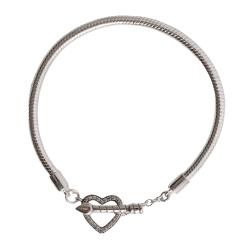 Pulseira para berloques 2.9 fecho coração vazado cravejado