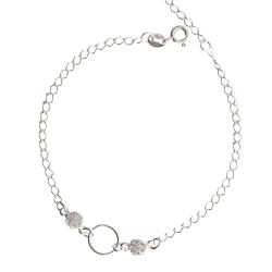 Pulseira entremeio círculo vazado 9mm com botões cravejados 18cm com alongadora
