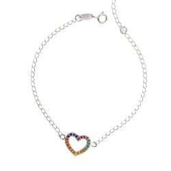Pulseira entremeio coração vazado cravejado colorido 13mm
