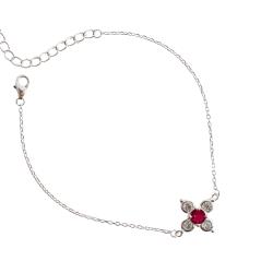 Pulseira entremeio flor com zircônias cristal e cereja 14mm