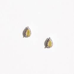 Brinco zircônia gota amarela com cravejado 8mm