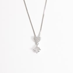 Colar coração cravejado 7mm com pingente zircônia 5mm 45cm