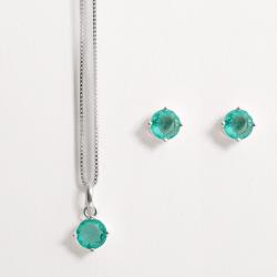 Conjunto brinco e colar zircônia redonda turmalina 6mm 45cm
