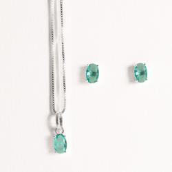 Conjunto brinco e colar zircônia oval turmalina 6x4mm 45cm