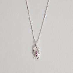 Colar pingente menina detalhe 3 zircônias rosa 12mm 45cm