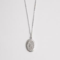 Colar pingente medalha dupla face São Miguel Arcanjo e cruz 16mm corrente cadeadinho 45cm