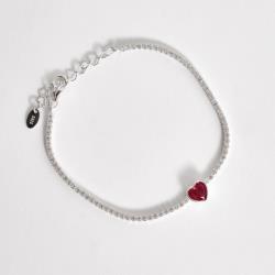 Pulseira Riviera 1.9 com zircônia coração rubi 16cm com alongadora