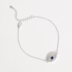 Pulseira entremeio olho grego cravejado detalhe zircônia azul 16mm