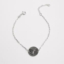 Pulseira entremeio medalha dupla face borboleta e frase 15mm