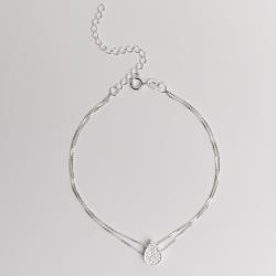Pulseira entremeio gota cravejada 9mm corrente dupla 17cm com alongadora