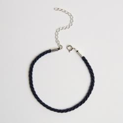 Pulseira cordão trançado azul marinho 2mm 16cm com alongadora