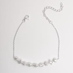 Pulseira entremeio zircônias redonda, losango e navete corrente cadeado 16+4cm