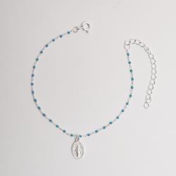 Pulseira pingente medalha Nsa. Sra. das Graças 9mm corrente cadeado com bolas de resina 15+5cm