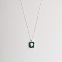 Colar pingente medalha malaquita com zircônia coração 10mm corrente cadeadinho 40+5cm