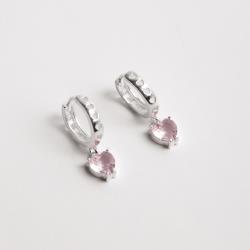Argola click corações vazados 12mm pingente zircônia coração rosa